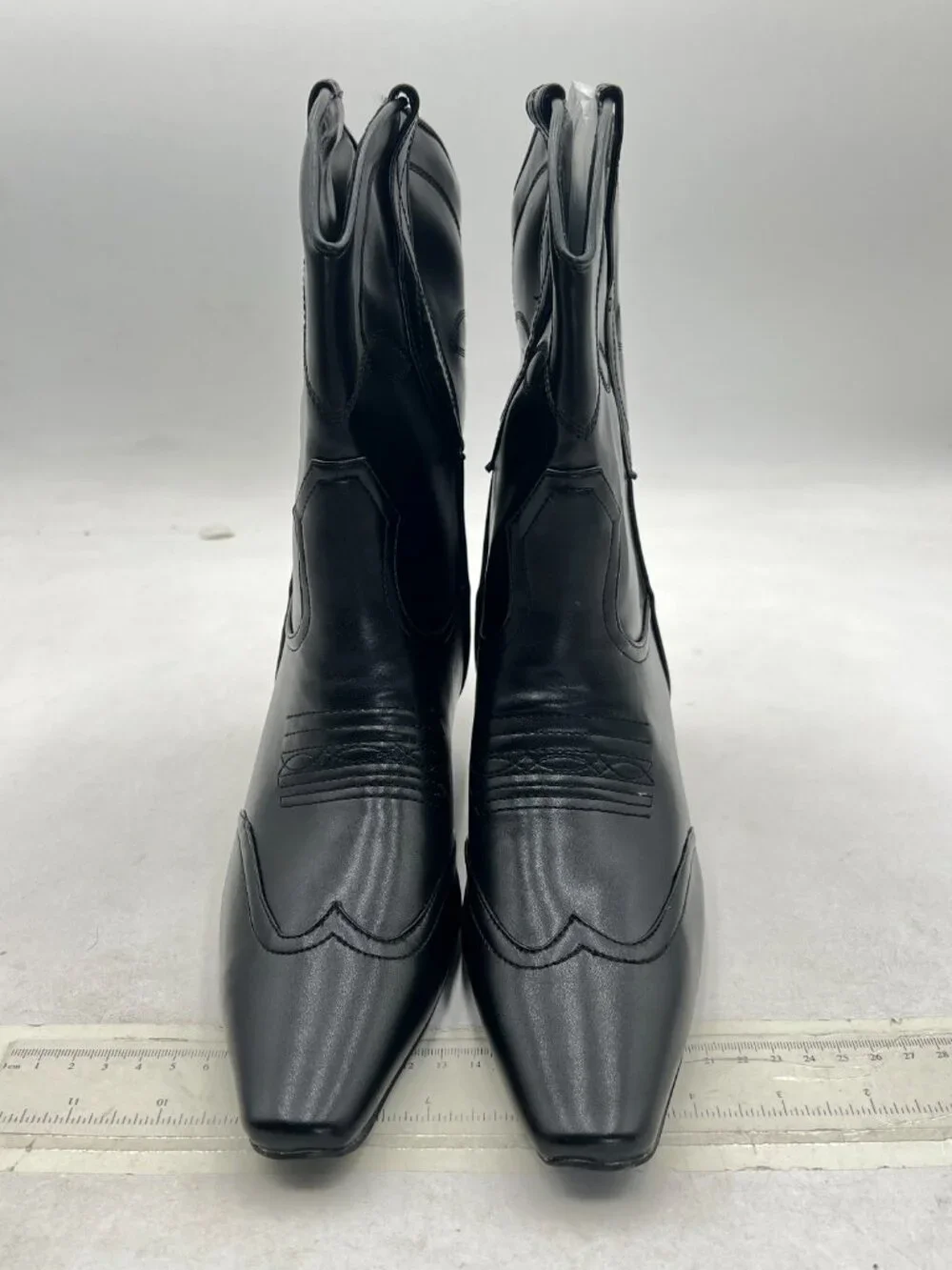 FSJ Black Square Toe Comfort Kitten Low Heel Ankle Boot Pull On Bootie Winter Co
